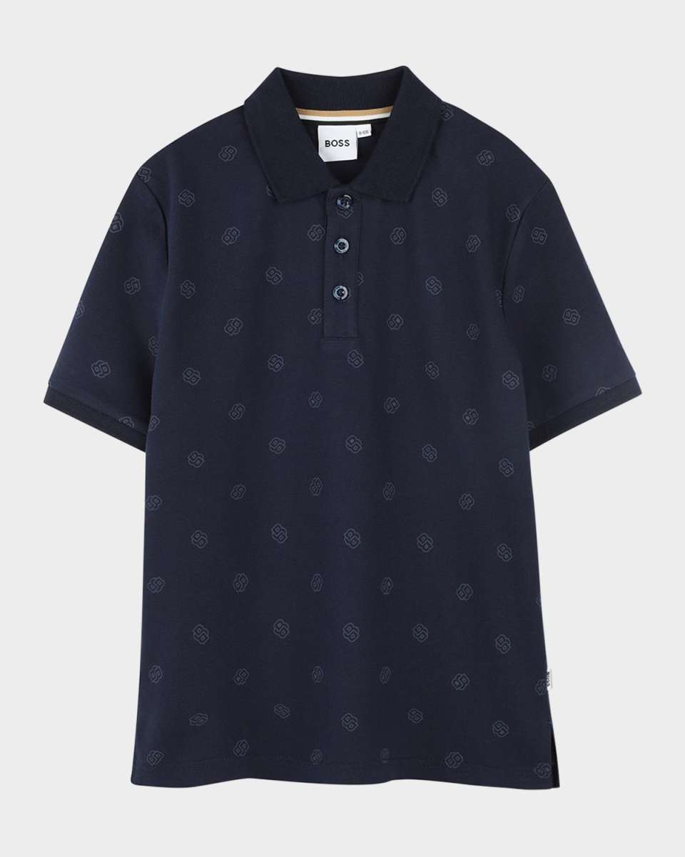 Boy's Short-Sleeve Tonal-Print Polo Shirt, Size 6-12